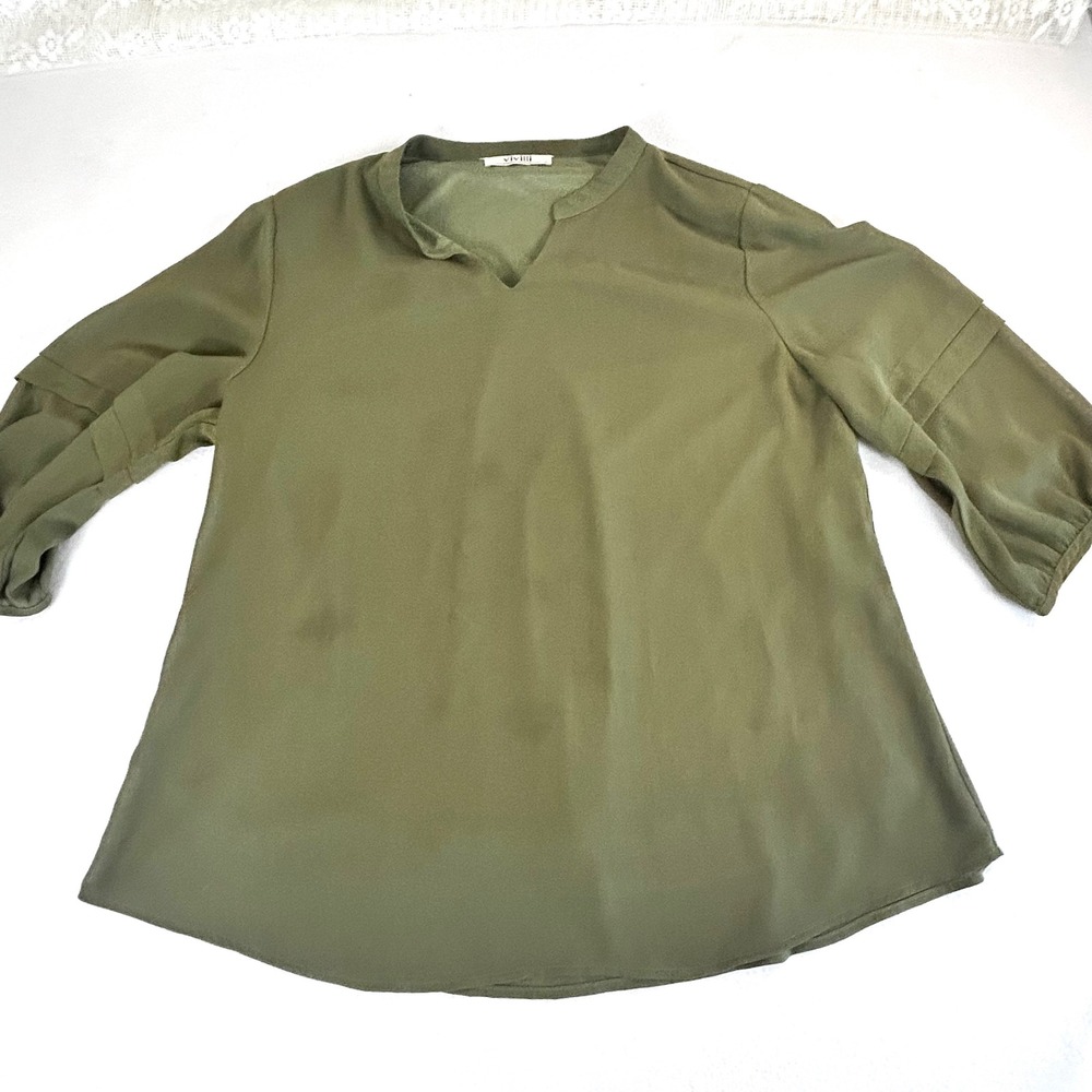 Vivilli Womens‎ Olive Green Split Neck Dolman Sleeve Tunic Top XL